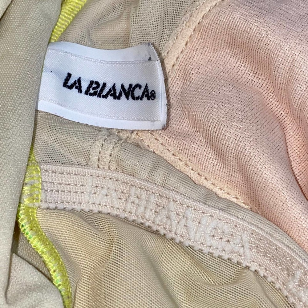 L 12 VTG La Blanca One Piece Textured Low Back Neon Bright Flower Print Swimsuit - Picture 4 of 9